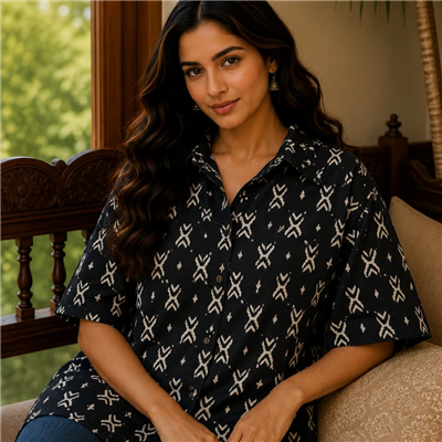 Cedar Leaf Hand Block Printed Cotton Kaftan