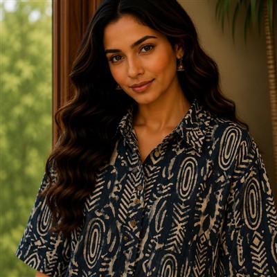 Sunset Marigold Hand Block Print Short Kaftan Shirt