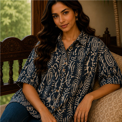 Sunset Marigold Hand Block Print Short Kaftan Shirt