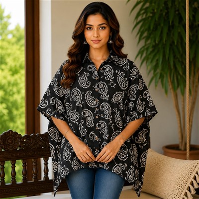 Ebony Paisley Cotton Short Kaftan Shirt