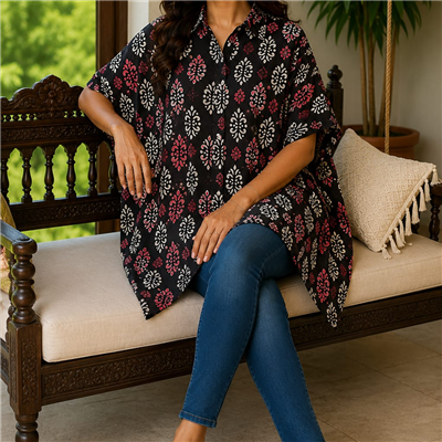 Crimson Swirl Cotton Short Kaftan Shirt