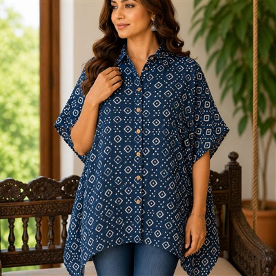 Sunset Blush Floral Print Cotton Kaftan Shirt