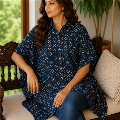 Sunset Blush Floral Print Cotton Kaftan Shirt