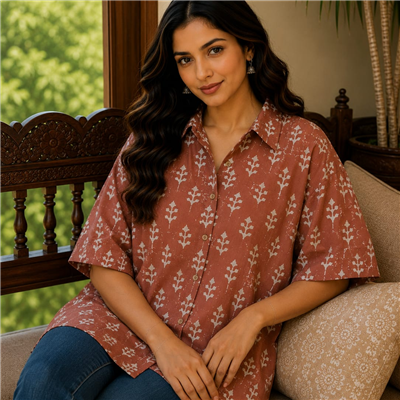 Rustic Blossom Hand Block Print Cotton Kaftan