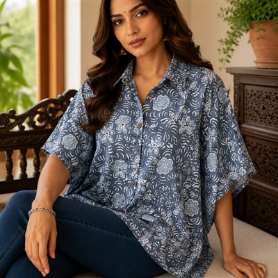Lavender Petal Hand Block Printed Cotton Kaftan