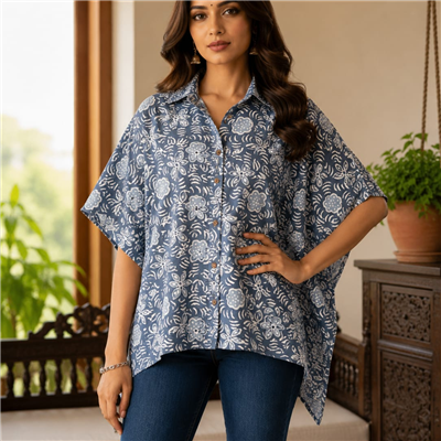 Lavender Petal Hand Block Printed Cotton Kaftan