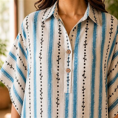 Cyan Vines Muslin Modal Silk Kaftan