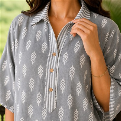 Slate Leaf Muslin Modal Silk Kaftan