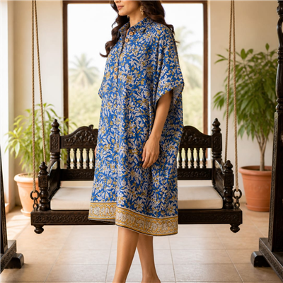 Sunshine Blooms Hand Block Printed Cotton Kaftan