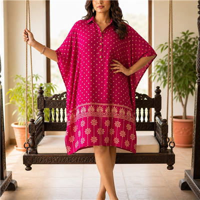 Emerald Ferns Hand Block Printed Kaftan