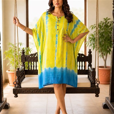 Lemon Sky Tie-Dye Muslin Modal Silk Kaftan