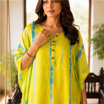 Lemon Sky Tie-Dye Muslin Modal Silk Kaftan