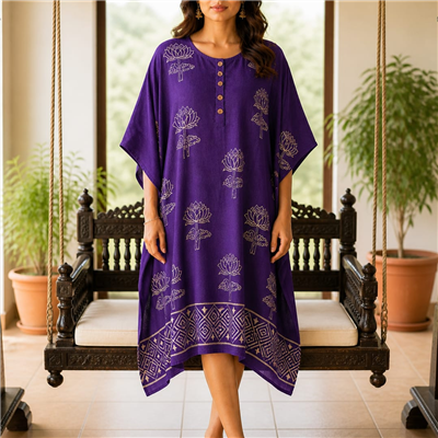 Violet Lotus Embroidered Muslin Modal Silk Kaftan