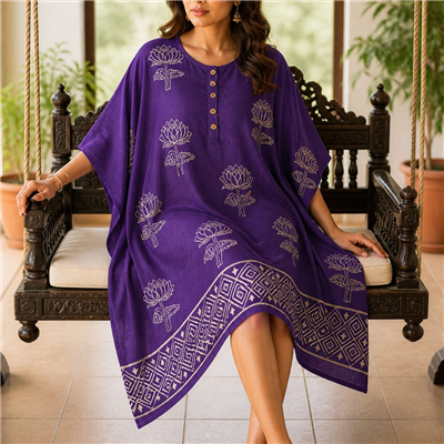 Violet Lotus Embroidered Muslin Modal Silk Kaftan