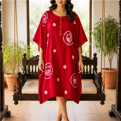 Coral Blossom Hand Block Printed Kaftan