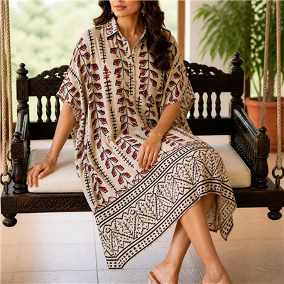 Sapphire Petals Muslin Modal Silk Kaftan