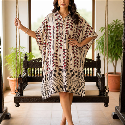 Sapphire Petals Muslin Modal Silk Kaftan