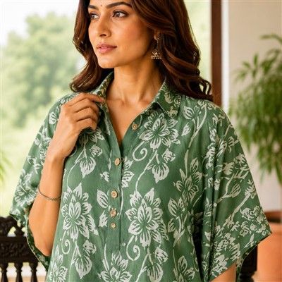 Autumn Whisper Floral Print Designer Kaftan