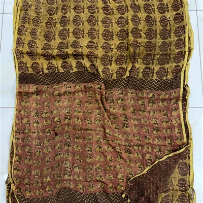 Golden Petals Hand Block Printed Double Diamond Double Diamond Chiffon Saree