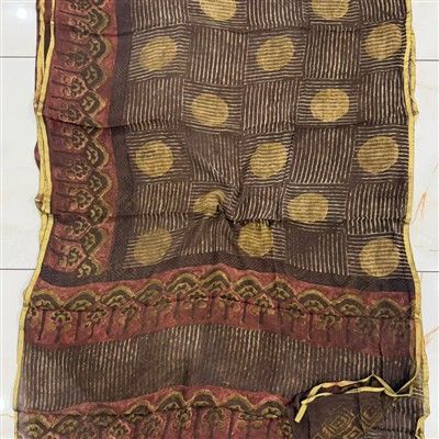 Warm Earth Tones Geometric Pattern Double Diamond Chiffon Saree