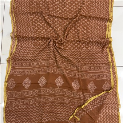 Terracotta Blossom Hand Block Printed Double Diamond Chiffon Saree
