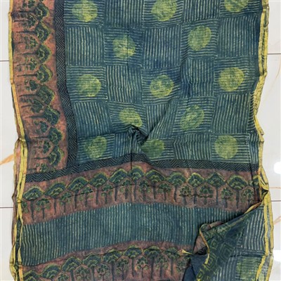 Teal Harmony Hand Block Printed Double Diamond Chiffon Saree