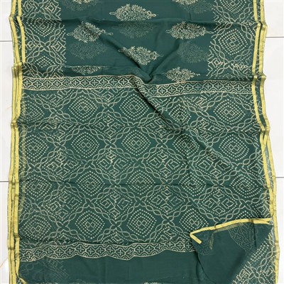 Forest Green Floral Geometric Print Double Diamond Chiffon Saree