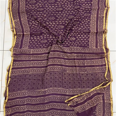 Plum Blossom Hand Block Printed Double Diamond Double Diamond Chiffon Saree