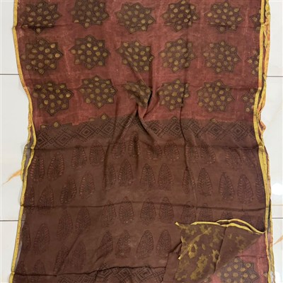 Maroon Star Pattern Pure Double Diamond Double Diamond Chiffon Saree