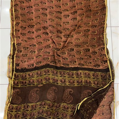 Terracotta Floral Paisley Pattern Double Diamond Chiffon Saree