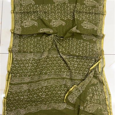 Olive Paisley Elegance Double Diamond Chiffon Saree