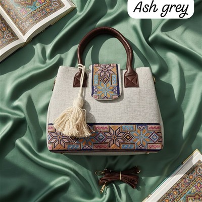 Cobalt Blue Geometric Embroidered Tote Bag