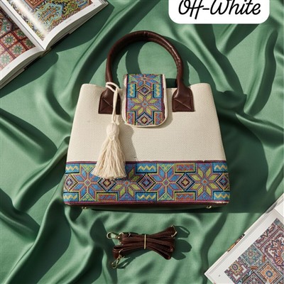 Turquoise Tribal Diamond Embroidered Tote Bag
