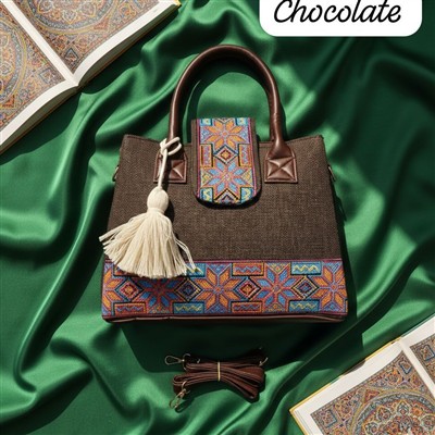 Chocolate Geometric Artistry Embroidered Tote