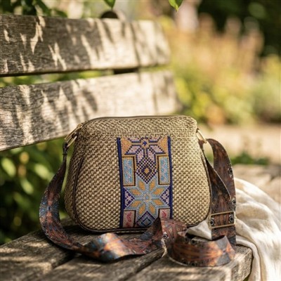 Teal Radiance Geometric Cotton Crossbody Sling