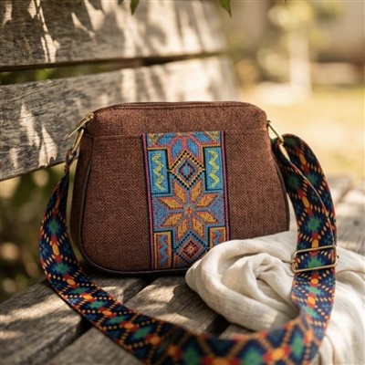 Chocolate Blossom Geometric Cotton Crossbody Sling