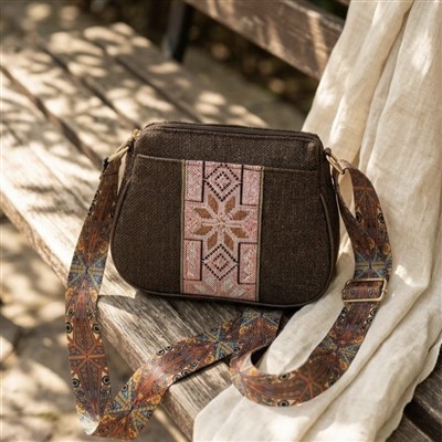 Cocoa Bloom Geometric Cotton Crossbody Sling