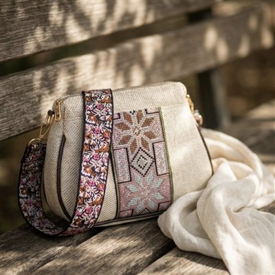 Crimson Wave Geometric Cotton Crossbody Bag