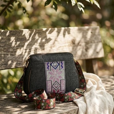 Charcoal Blossom Geometric Cotton Crossbody Sling