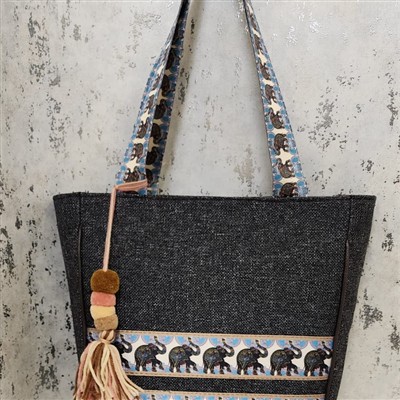 Charcoal Elephant Folk Art Tote