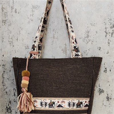 Chocolate Brown Elephant Motif Designer Tote