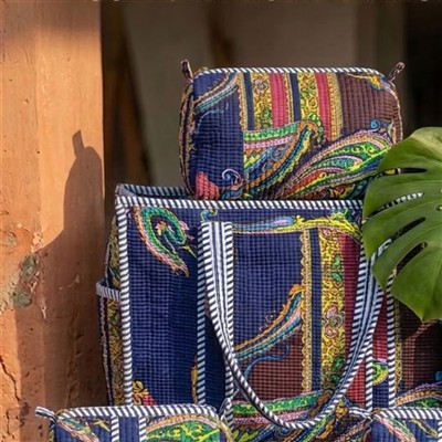 Navy Paisley Charm Tote with Organizer Pouches