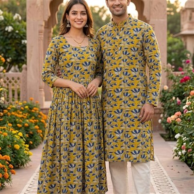 Mustard Floral Cotton Couple Set