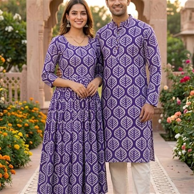 Amethyst Leaf Hand Block Printed Couple Set