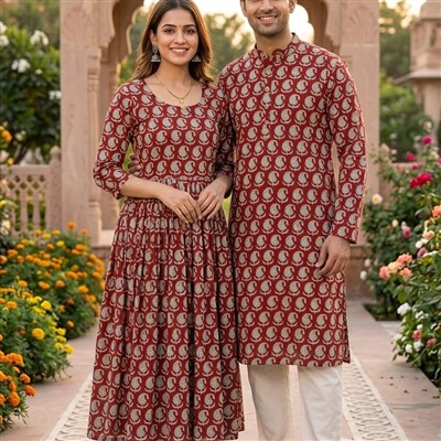 Crimson Paisley Hand Block Printed Couple Set