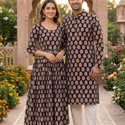 Midnight Rose Hand Block Printed Cotton Ensemble