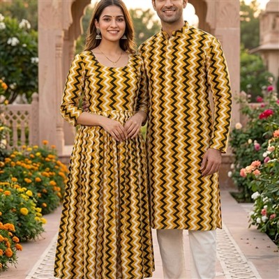 Golden Zigzag Bagru Cotton Couple Set
