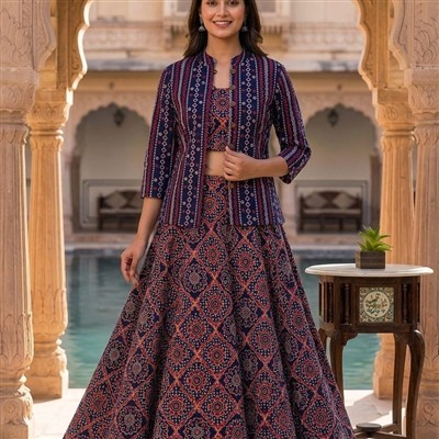 Coral Blossom Bagru Cotton 3-Piece Set