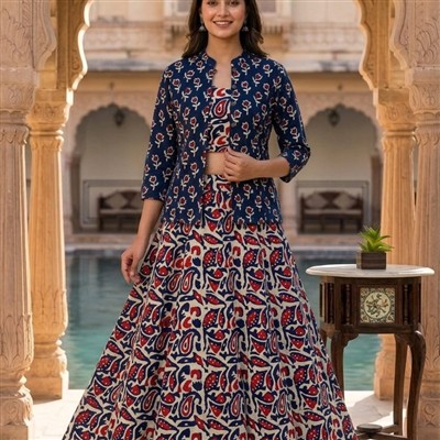 Navy Paisley Print Cotton 3-Piece Set