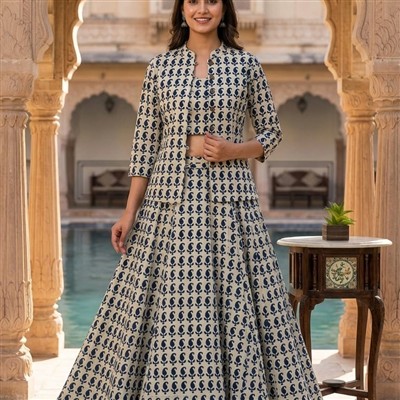 Cerulean Bloom Bagru Cotton 3-Piece Set